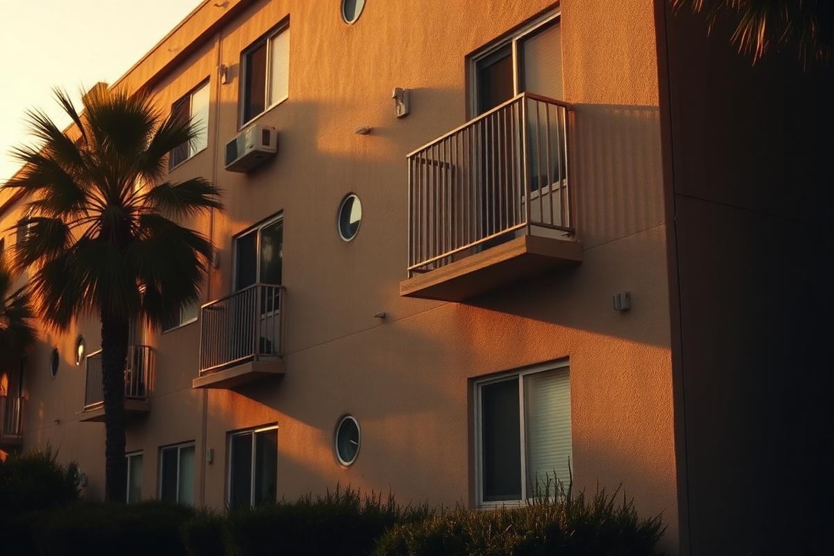 Family outside their apartment building