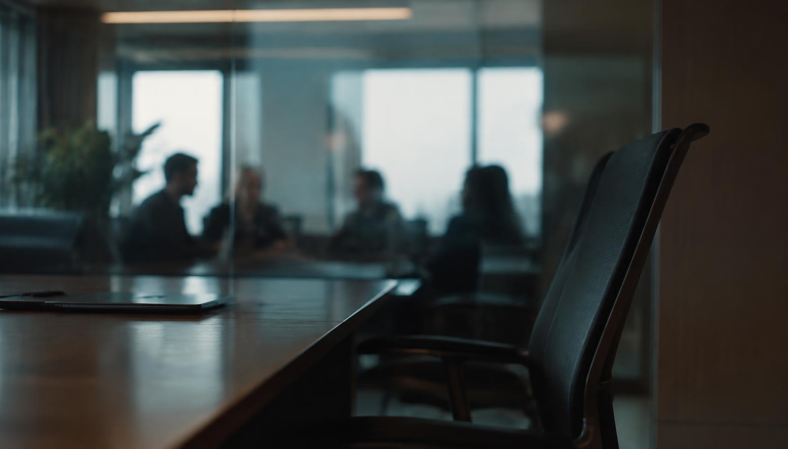 Empty chair at a conference room table