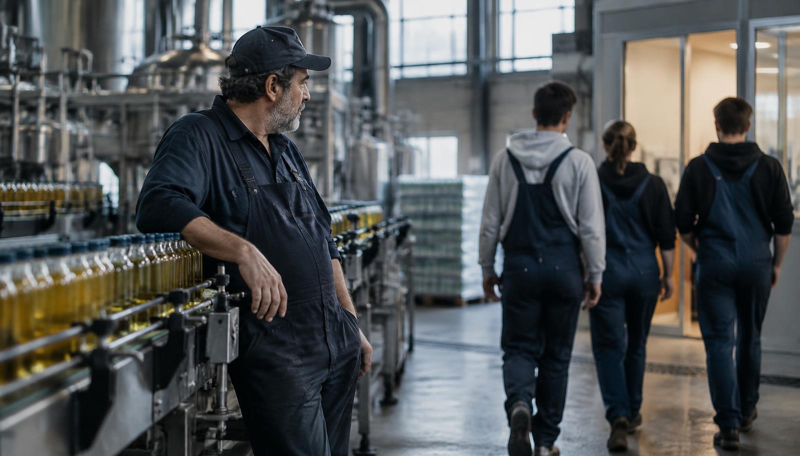 Veteran employee training a younger colleague on the plant floor